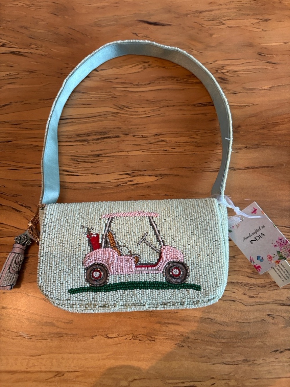 Viral Handcrafted Beaded Pink Golf Cart Shoulder Bag..Masters party ready bag